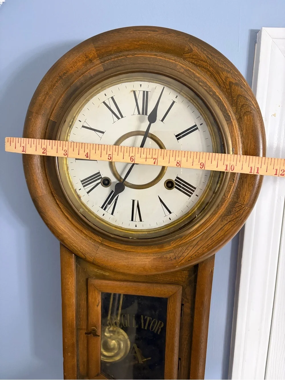 Antique Oak Regulator A Wall Clock – 8-Day Key Wind, Works Great!